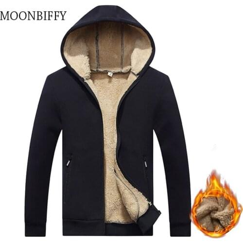 Winter Thickening Hoodies Men Casual Jacket Fur Lining Solid Warm Cloth Zipper Coats Sweatshirts Cashmere Parkas