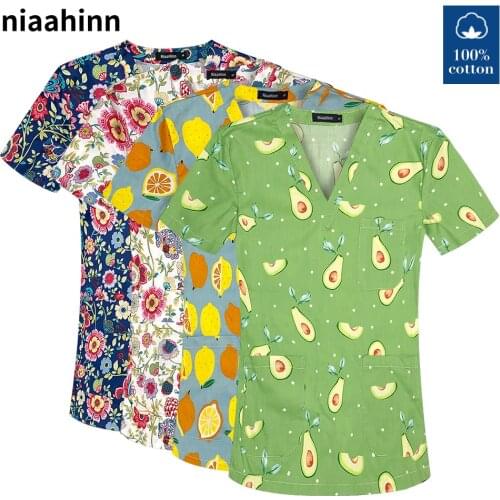 Nutritionist Uniform Cartoon Printing Scrubs Tops Pet Clinic Veterinary Work Clothes Spa Uniforms Health Check Center Work Wear