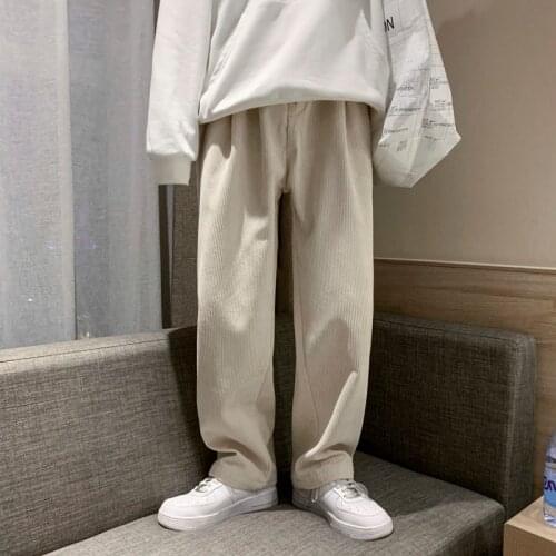 Spring Corduroy Casual Pants Mens Korean Fashion Loose Solid Color Straight Pants Men Streetwear Hip Hop Wide Leg Pants Men