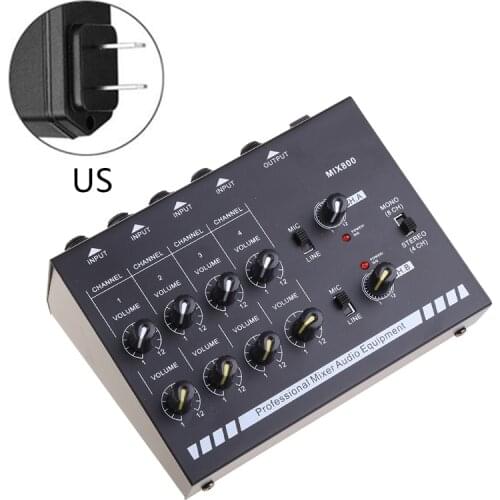 EU/UK/US Plug MIX800 8-Channels Mini Sound Mixer with Power Adapter Mono/Stereo Mixer Low Noise Sound Amplifier