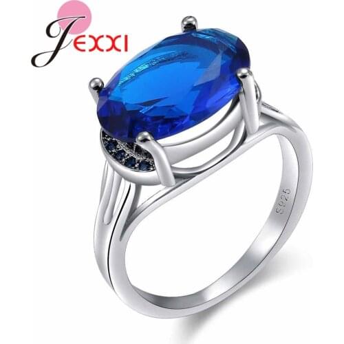 High Quality Women Cubic Zircon Rings Hot Sale Solid 925 Sterling Silver Jewelry Oval Blue Rhinestone Female Anel
