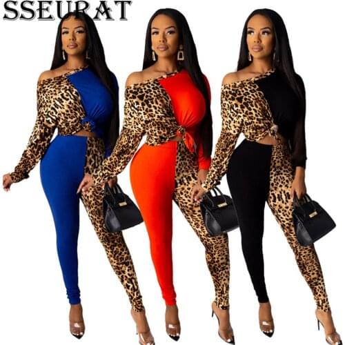 SSEURAT 2021 Autumn Women Sets Full Sleeve Leopard Print Tops+Pants Suits Two Piece Set Night Club Tracksuits Sexy Outfits