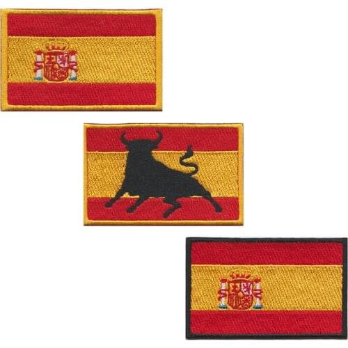 1PC Spanish flag Spain Armband Embroidered Patch Hook & Loop or iron on Embroidery Velcro Badge Cloth Military Moral Stripe