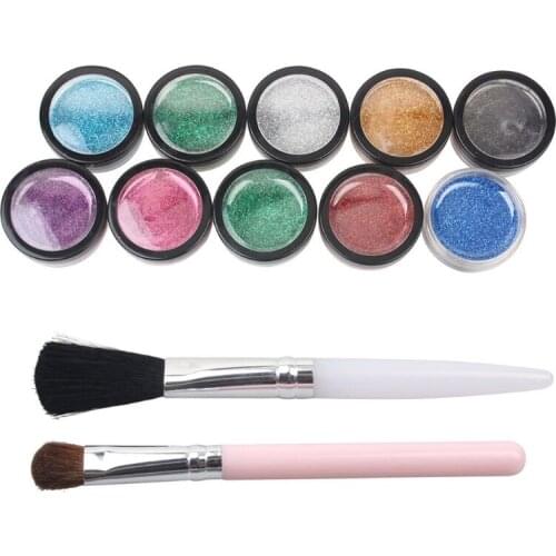 10 Colors Face Body Glitter Pearlescent Powder with Brush for Halloween Painting