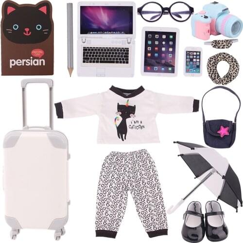 15 Pcs Kitty Cat Theme Suit for American 18 Inch Girl Doll Clothes Accessories and 43 cm New Born Baby Items and Our Generation