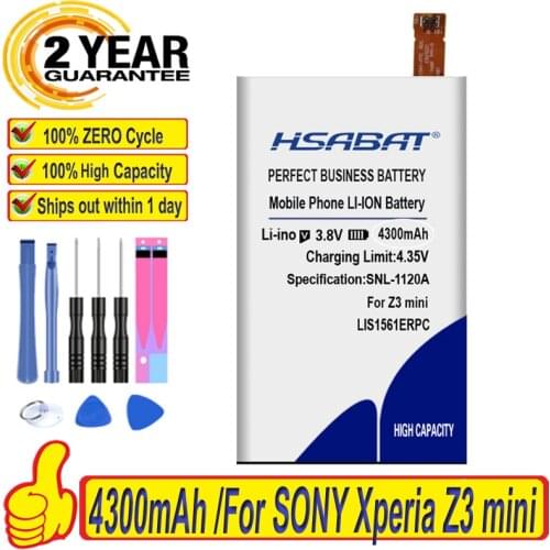 HSABAT 3900mAh LIS1561ERPC Battery for SONY Xperia Z3 mini Compact M55W D5833 SO-02G Batteries