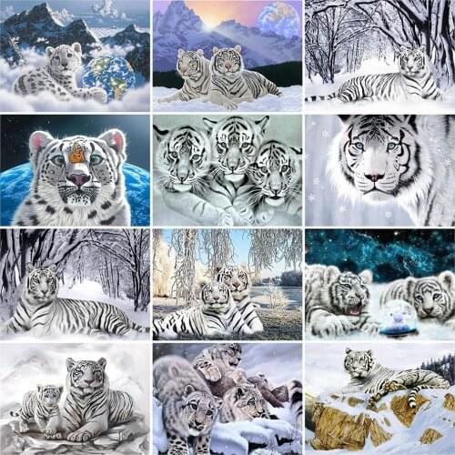HUACAN Full Square Diamond Painting Tiger 5D DIY Diamond Embroidery Animal Mosaic Cross Stitch Winter Decor For Home