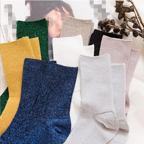 1 Pair Hot Sale 2018 Shiny Long Socks Autumn and Spring New Fashion Glitter Harajuku Soft women Elastic Hosiery