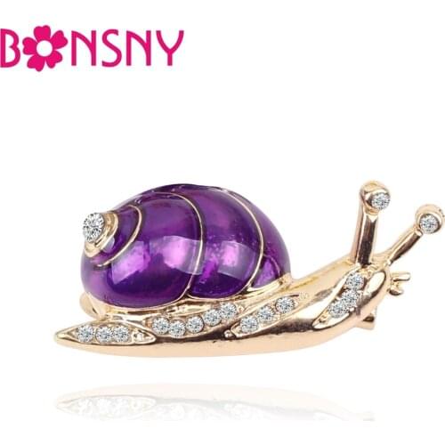 Bonsny Alloy Enamel Snail Brooches Rhinestone Scarf Clothes Decoration Pin For Women Teens Novelty Jewelry Ladies Accessories