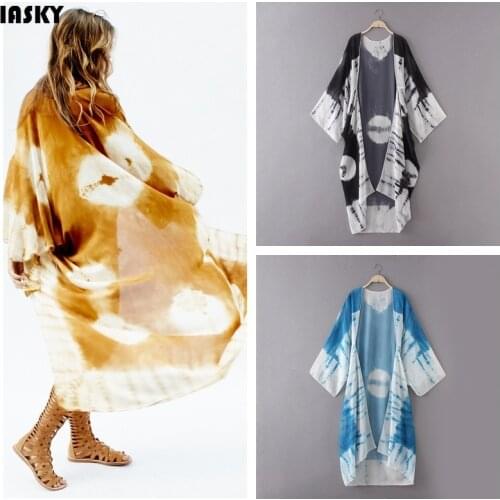 IASKY 2019 New Print Chiffon Beach Cover ups Tunics Retro Kaftan Bikini Cover up Robe de Plage Sarong Swimsuit cover up