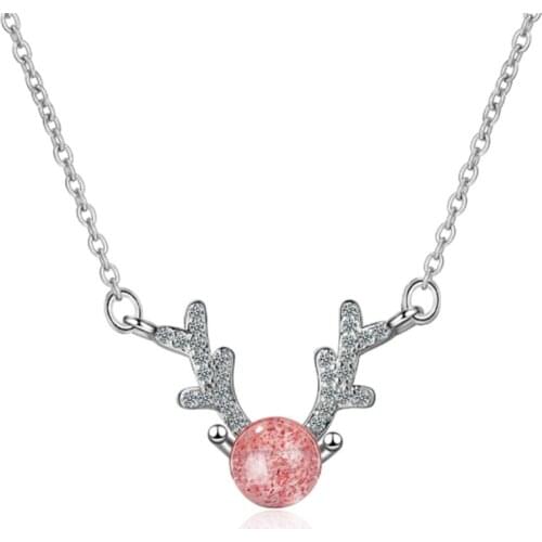 Exquisite and simple temperament wild crystal natural strawberry crystal antler antler silver plated necklaces SE017