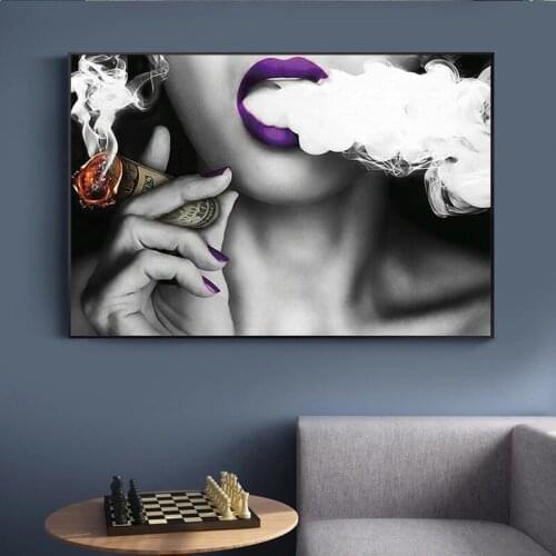 Sexy Girls Smoking Wall Art Posters and Prints Red Lips Girls Canvas Paintings on The Wall Pictures for Living Room Cuadros