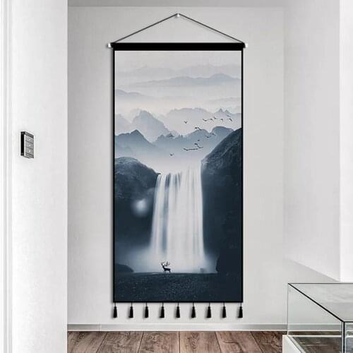 Chinese Landscapes Canvas Painting Living Room Wall Art Decor Canvas Posters Prints Scroll Hanging Painting Door Wall Tapestry