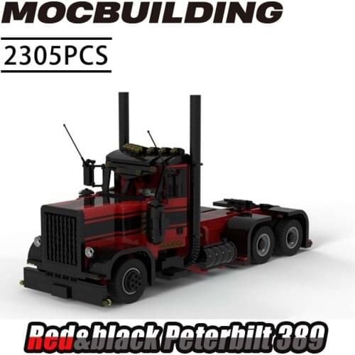 MOC High-tech Large Truck Red & Black Peterbilt 389 Building Block Car Technology Power driven Model Bricks Toys Childrens Gift