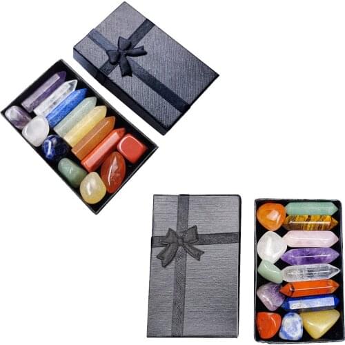 1Set Crystals and Stones with Display Box Relaxation Gems Yoga Meditation Gifts Gift Collection Box