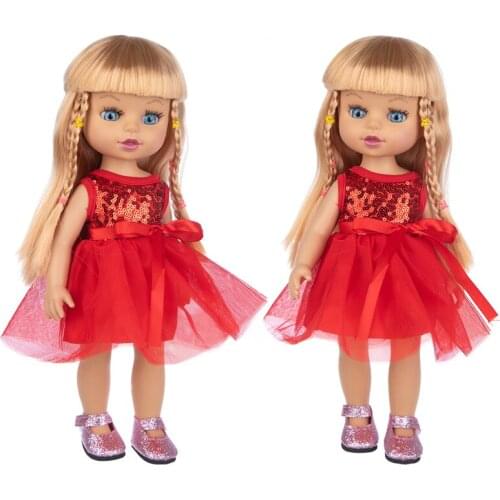 Red Dress 14Inch Baby Dolls Pop Reborn Silicone Girl 35cm Born Poupee Boneca Baby Soft Toy Girl Todder Gift