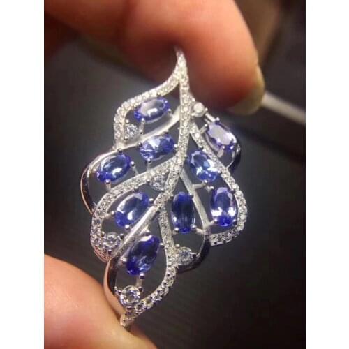 Natural blue tanzanite gem pendant S925 silver Natural gemstone Pendant Necklace trendy Lovely Leaf Grape string women jewelry