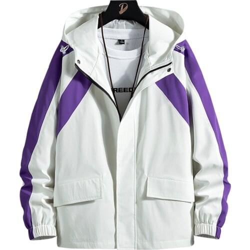 Mens AutumnSpring and Autumn Leisure Hooded Jacket Street Style Hip Hop Coat Splicing,Loose Fashion Youthful Vitality Clothing