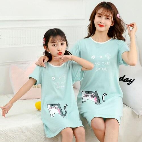 Summer Kids Girls 100% Cotton Nightgowns Girl Pajama Dress Mother Kids Night dress Cartoon Girl Sleepwear Children Clothes