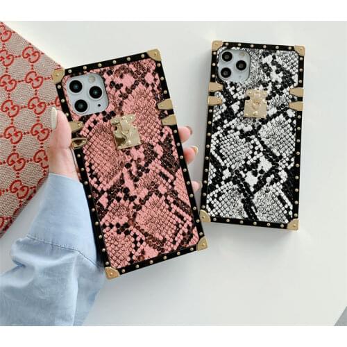 Fashion Snakeskin Pattern Leather Phone Case for IPhone 11 12 Pro Max XS MAX XR 6 7 8 Plus SE 2020 Luxury Square Geometric Cover