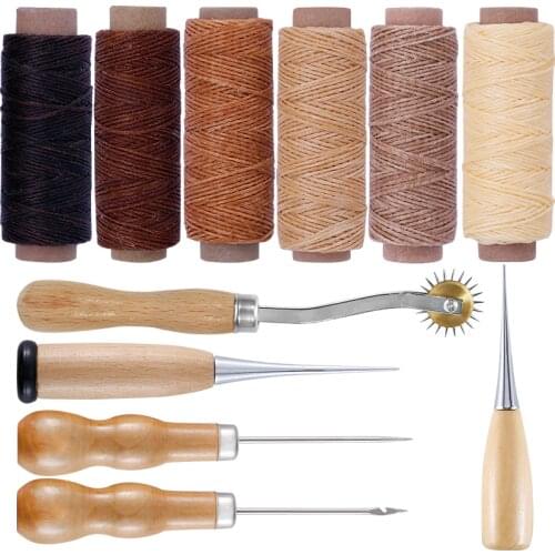 LMDZ Leather Sewing Tools Kit Leather Stitching Tools With Waxed Thread Leather Big Eye Needles Awls for Leather Craft DIY Tool