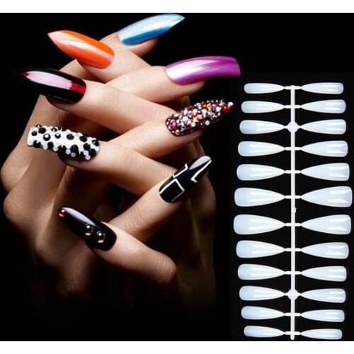 504pcs Middle Long Stiletto False Nails Two Types Nail Tips Full Cover Almond Shape False Nails Nail Art Tips with Box