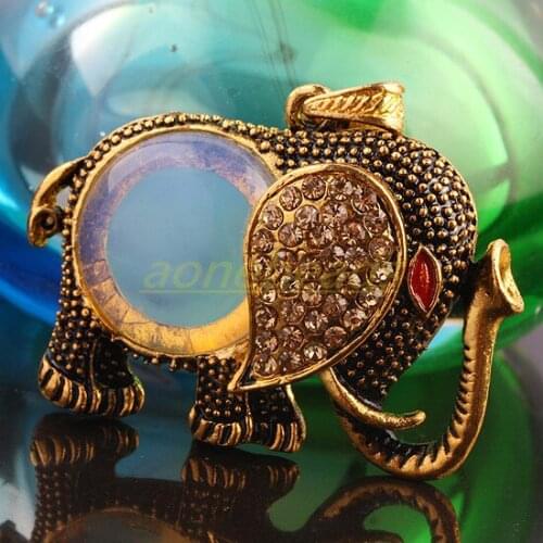 Low Price Gold Tone Rhinestone Elephant Animal Pendant Healing Reiki Opalite Charms For Jewelry Making Necklace Accessories