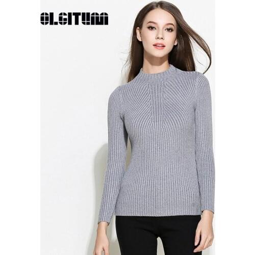 OLGITUM 2020 NEW Arrival Full Casual Women Sweaters O-neck Solid Knitted Pullovers Sweaters Elegant Casual High Quality SW067