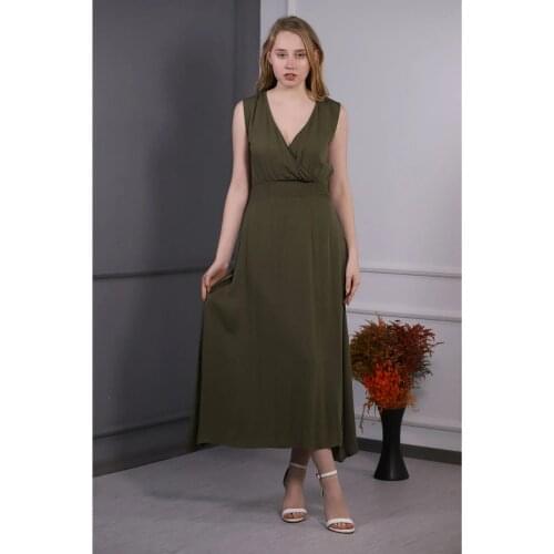 Elastic Waist Dress HAKI is 100% Turkish Product l - womens summer dresses-dresses-womens dress-party dresses-urban-cas