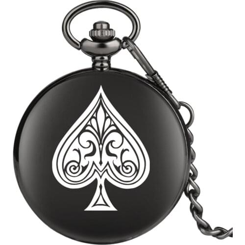 Accept Customized Flush Poker Card Quartz Pocket Watch Black Smooth Fob Watches Chain Clock for Men Women Children Dropshipping