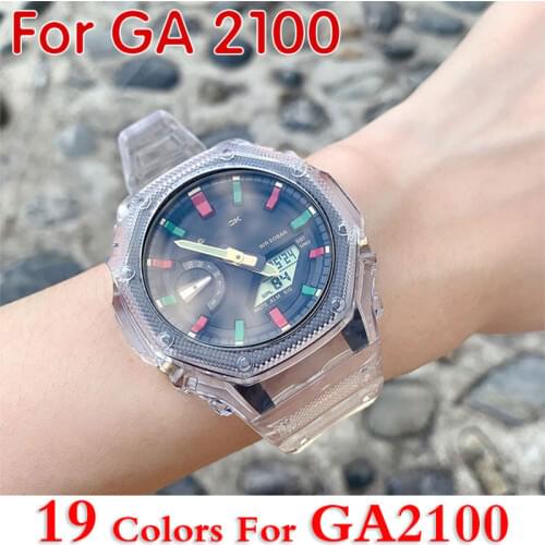 Transparent Resin Case+ Strap for GA2100 Accessories Rainbow Strap for GA-2100 Watch Band Bracelet Bezel/Case Belt Watchband