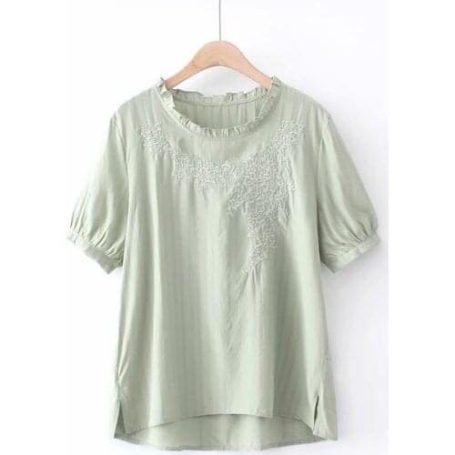 Plus Size Womens Full Cotton Tshirts Large Size Embroidery Tops Vintage Embroidery Shirts