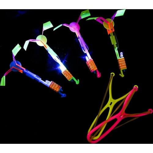 New Outdoor Shining Rocket Flash LED Slingshot Elastic Helicopter Rotating Flying Toy Arrow Children Fairy Catapult