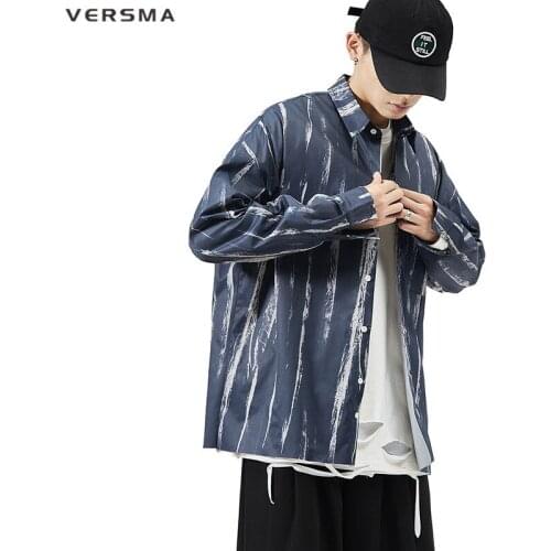 VERSMA Japanese Harajuku Vintage Tie Dye Men Asymmetrical Shirts Autumn Streetwear Oversized Striped Shirt Men Dropshipping 5XL