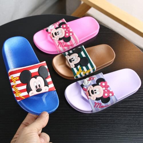 Disney Slippers Children Mickey Mouse Minnie Cartoon Children Parent Child Sandals PVC Indoor Antiskid Boys and Girls Shoes