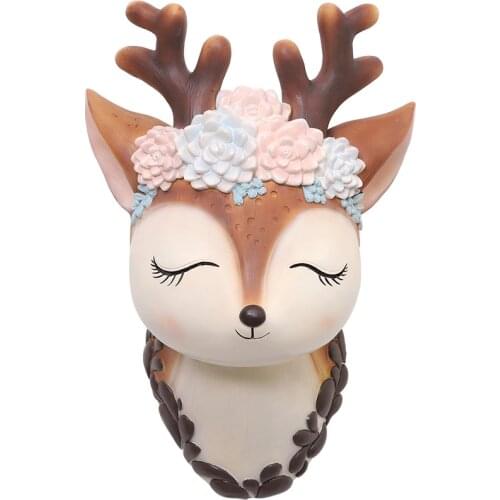 Resin Charms Home Decor Wall Mount Cartoon Deer Head Decorative Faux Taxidermy Wall Hanging Centerpiece Ready to Hang