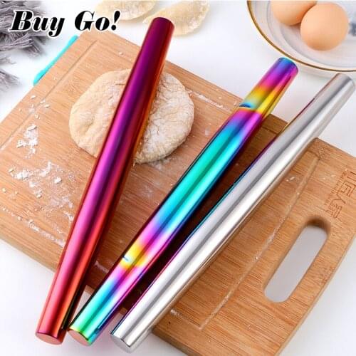 1PC 304Stainless Steel Silver Fondant Metal Rolling Pin Baking Rough Clay Pizza Pasta Kitchen Roller Non Stick Cake Accessories