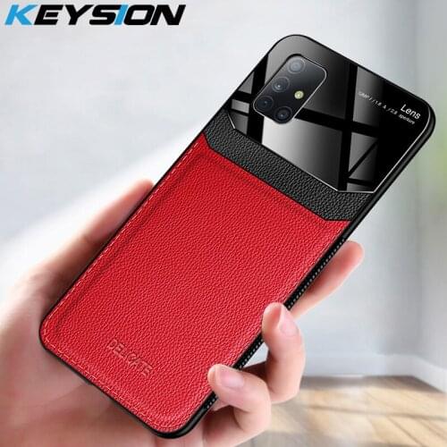 KEYSION Shockproof Case for Samsung A71 A51 A70 A50 A20 A10 Leather Mirror Tempered Glass Phone Back Cover For Galaxy A50S A30 S