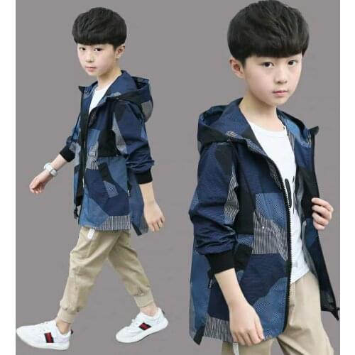 Boy windbreaker spring and autumn clothing childrens camouflage mid-length windbreaker big boy handsome clothing kid autumn