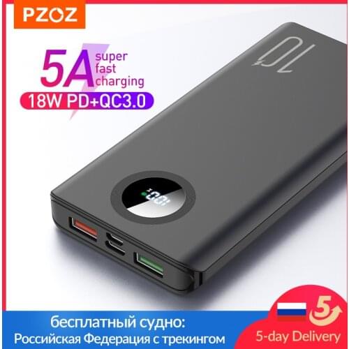PZOZ 5A Power Bank 10000mAh Fast charging Mobile Phone External Battery Portable Charger 20000mAh PowerBank For iPhone Xiaomi Mi