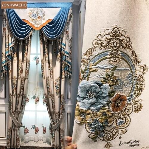Custom curtain European luxury American chenille thick living room bedroom cloth blackout curtain valance tulle panel C452