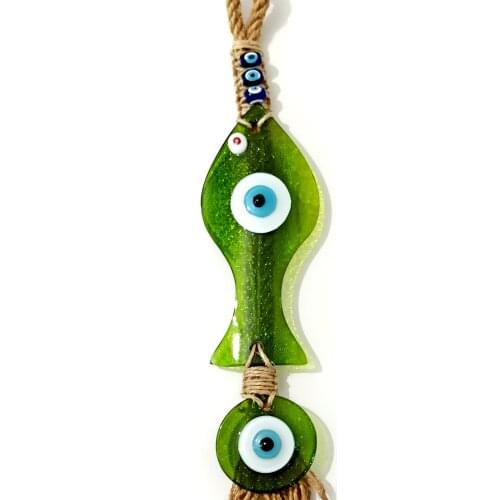 Green Color Evil Eye Beaded Glass Fish Model Handmade Decorative Souvenirs