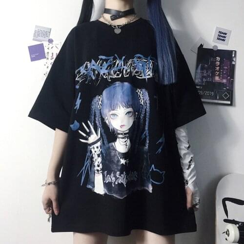 Summer Goth Tee Aesthetic Loose Unisex T-shirt Punk Dark Grunge Streetwear Ladies Gothic Top T-shirt Harajuku Clothes Y2k Female