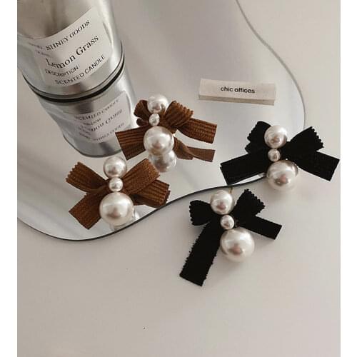 Minar French Vintage Striped Plush Bowknot Earrings for Women Female Oversize Simulated Pearl Tie Bow Dangle Earrings Oorbellen