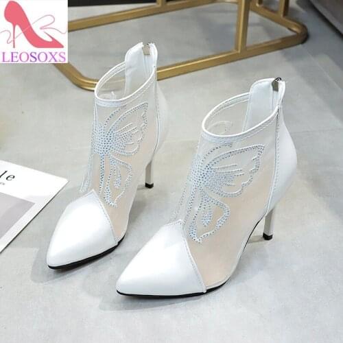 2020 Breathable Mesh Cross Lace-up Boots Women All-match Shoes Womens Short Boots Thick-soled High-heeled Ankle Boots
