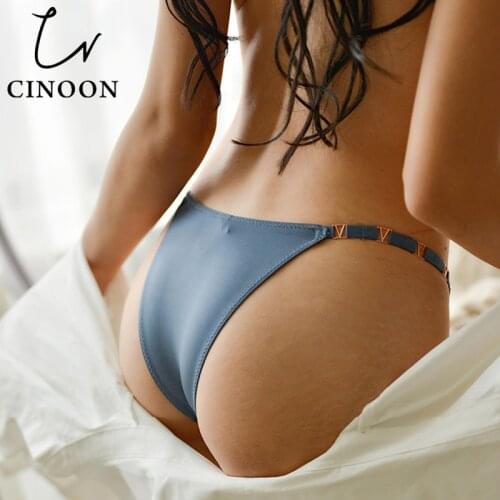 CINOON Fashion Sexy Panties Metal Solid Underwear Low Waist Sport Briefs Silky Fabric T-back Soft Elasticity Femal Lingerie