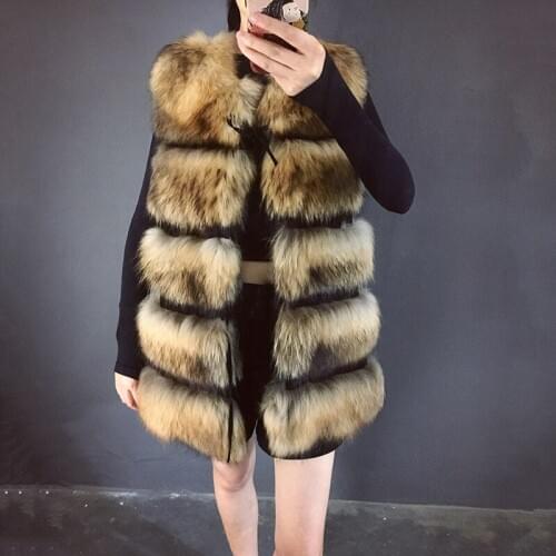 Rf0002w Real Fur Waistcoat Women Natural Raccoon Fur Vest Striped Fur