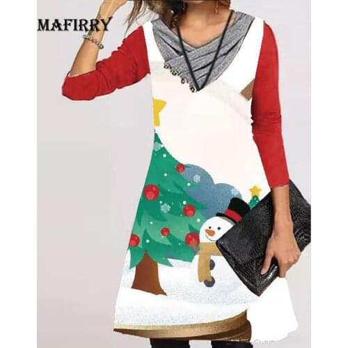 Women Mini Deer Printed England Style Dress Autumn Long Sleeve V Neck Patchwork Mini Dress Elegant Female Christmas Party Dress