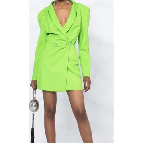 ZXQJ Women 2021 Chic Fashion With Buttons Pleated Mini Dress Vintage Lapel Collar Long Sleeve Female Dresses Vestidos Mujer