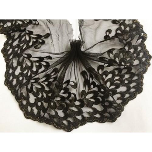 1Meter Embroidery Black Lace Trim Golden Edge Accessories 18cm Width Fabric Patchwork Table Sofa Curtain Decor
